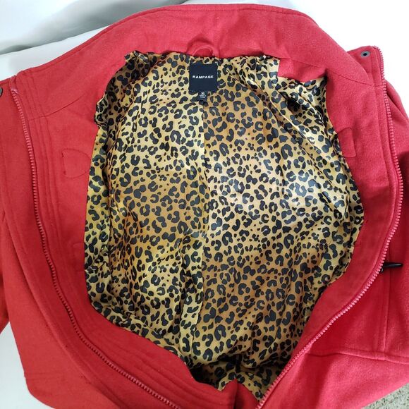 Rampage Womens Peacoat Size XL Red Toggle Full Zip Pockets Animal Print Lining - Picture 5 of 12